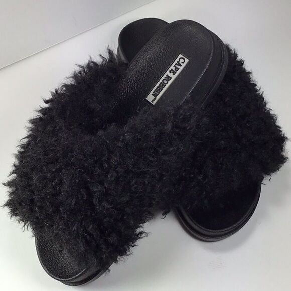 Cape Robbin Sherpa Slide Slipper Sandal Shearling Open Toe Slip On Furry Size 8 - Picture 3 of 5